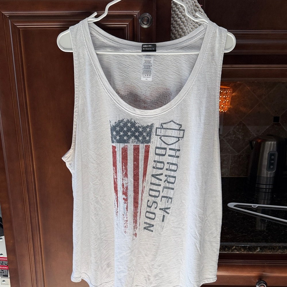 Harley-Davidson Women's White and Blue Tank Top 3X